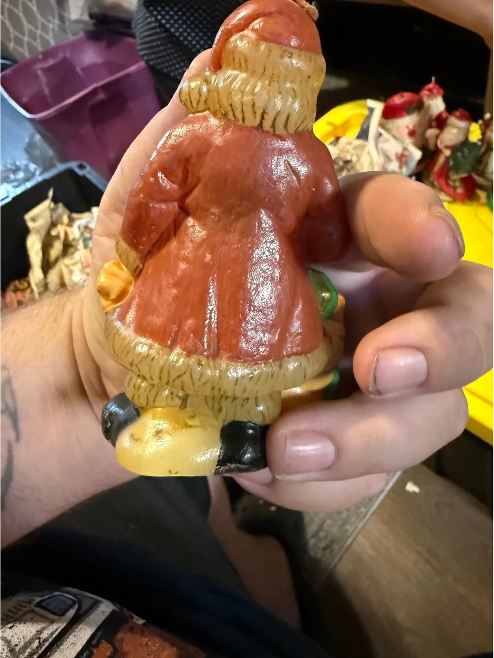 Vintage Santa Claus Figurine with Teddy Bear and Sack